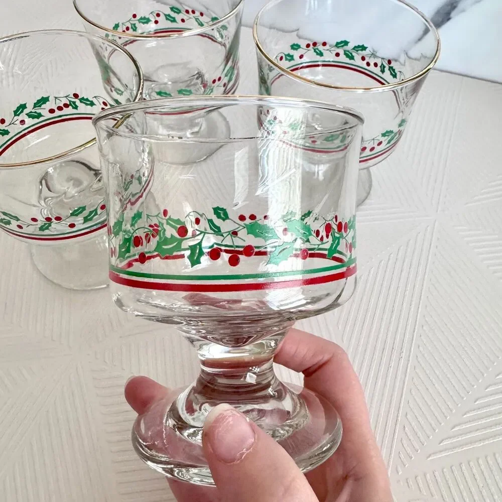 Set Of 4 Vintage Arby’s Libbey Holly Berry Sherbet Dessert Dishes Glasses 4
